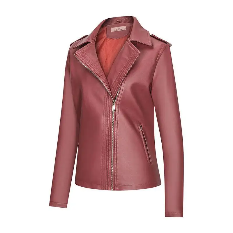 Black Red Tops Coats 2023 Women Bike Coat PU Leather Outwear Zipper Outfit Spring Autumn Fashion Short Thin Female Jackets 2XL enlarge