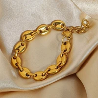 yw gairu european punk style titanium steel pig nose chain bangle bracelet vintage gold plated coffee bean chain hand jewelry