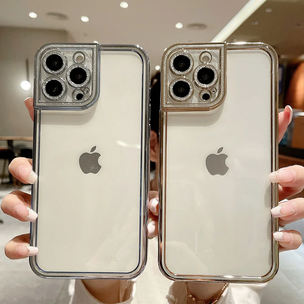 

For IPhone 13 12 11 Pro Max Plating Frame Clear Phone Case IPhone X XS XR 7 8 Plus SE 2020 2 3 Luxury Silicone Transparent Capa
