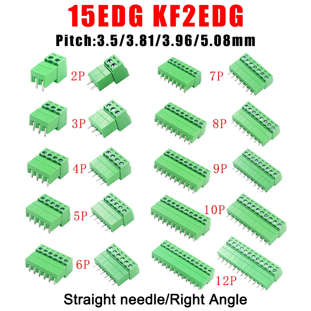 5 пар 15EDG 3,81 мм 2-12Pin PCB винтовая Клеммная колодка Штекерный разъем 2EDG прямая игла/прямоугольный Штекерный разъем