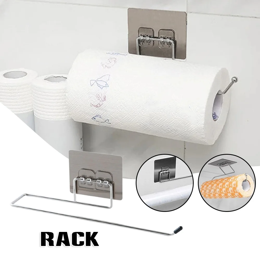 

1/2 Pcs Toilet Roll Paper Holder Wall Mounted Towel Rack Punch-free Rag Stand Multipurpose Home Kitchen Storage And Organization