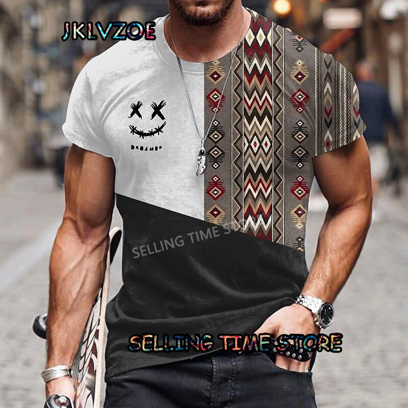 

Футболка мужская с 3D-принтом улыбки, Повседневная рубашка с коротким рукавом, уличная одежда в Африканском этническом стиле, с винтажным принтом, топы