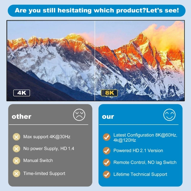 HDMI-переключатель 3 в 1 выход 2.1 3-портовый коммутатор с ИК-пультом дистанционного
