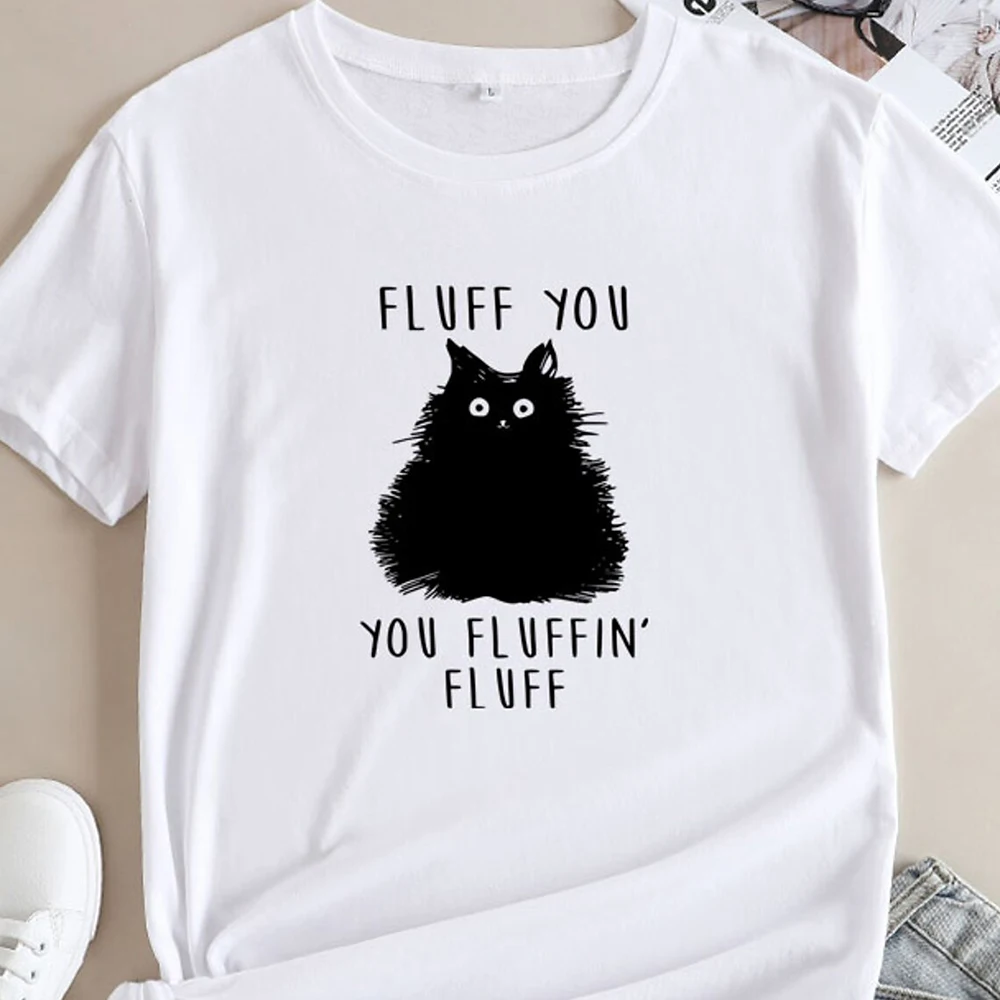 

Модная женская футболка с принтом в виде плюшевой кошки, женская футболка с коротким рукавом в стиле Харадзюку, топ большого размера с круглым вырезом и принтом в виде животных, 6Xl