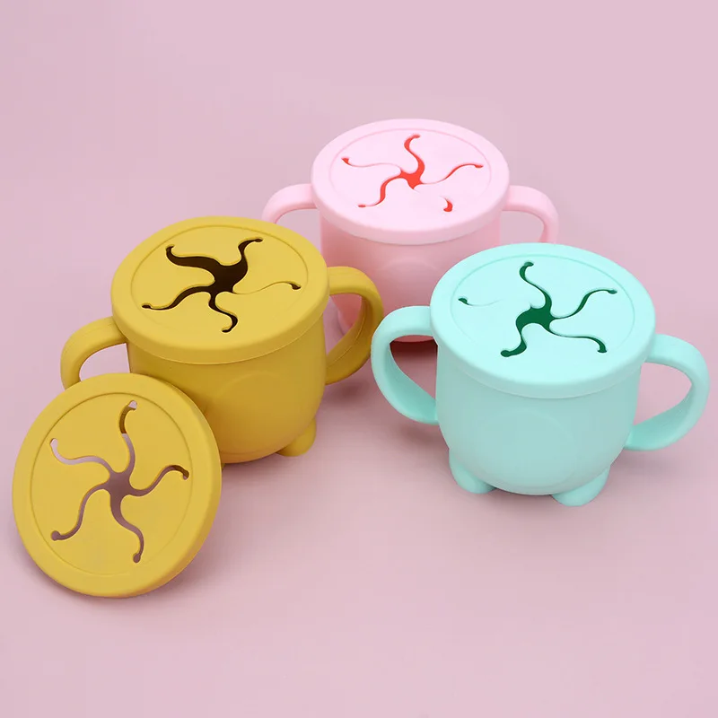 

Silicone Baby Cup BPA Free Solid Color Snacks Cup Drinkware Baby Feeding Tableware Children Snacks Container with Lid Waterproof