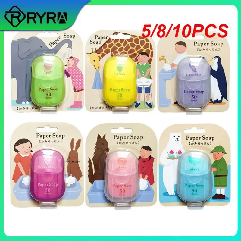 

5/8/10PCS Disposable Hand Washing Tablet Soap Paper Soap Paper Flakes Clean Scented Slice Sheets Mini Bathroom Supplies