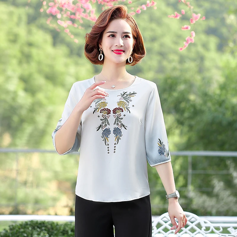 

Middle Age Women Blouse 2022 Spring Summer New 5XL Mother Clothing Print Shirt Blusa Feminina Tops Mujer