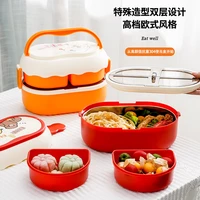 cartoon student double decker bento box office workers large capacity microwave lunch fork spoon chopsticks tableware containers