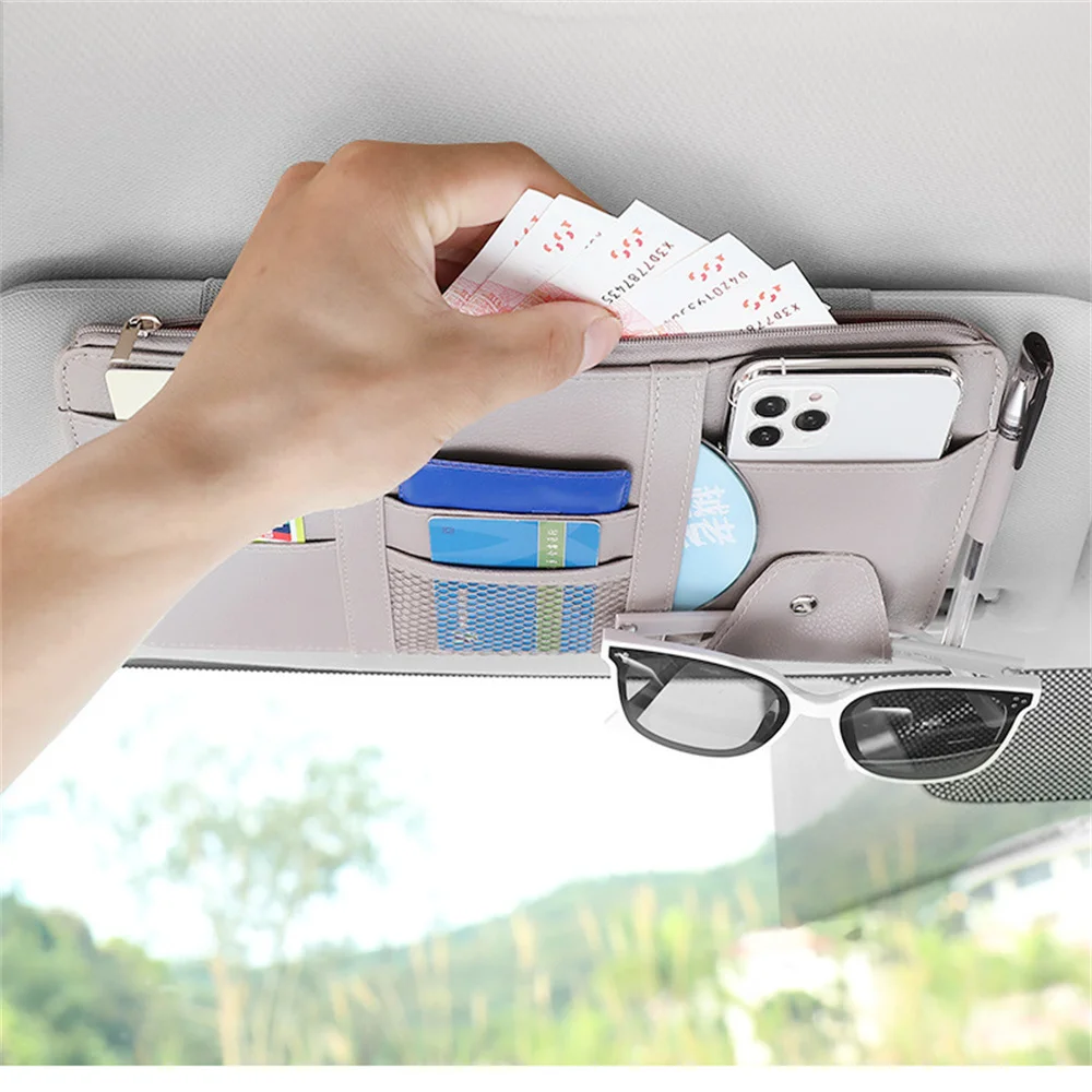 

Car Sun Visor Organizer Multi-Pocket Auto Interior Accessories Pocket Organizer Car Document Storage Pouch Pen Holder Practical