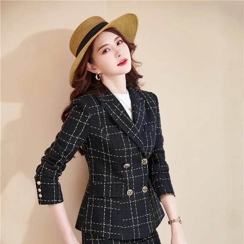 Женская куртка двубортное тонкое клетчатое пальто стили OL осень-зима утепленные