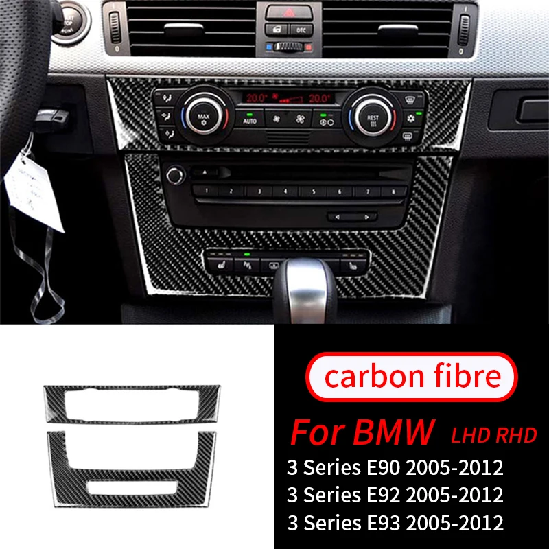 

For BMW E90 E92 E93 3 Series 2005-2012 2PCS Interior Accessories Real Carbon Fiber Car Center Console CD AC Panel Cover Trim