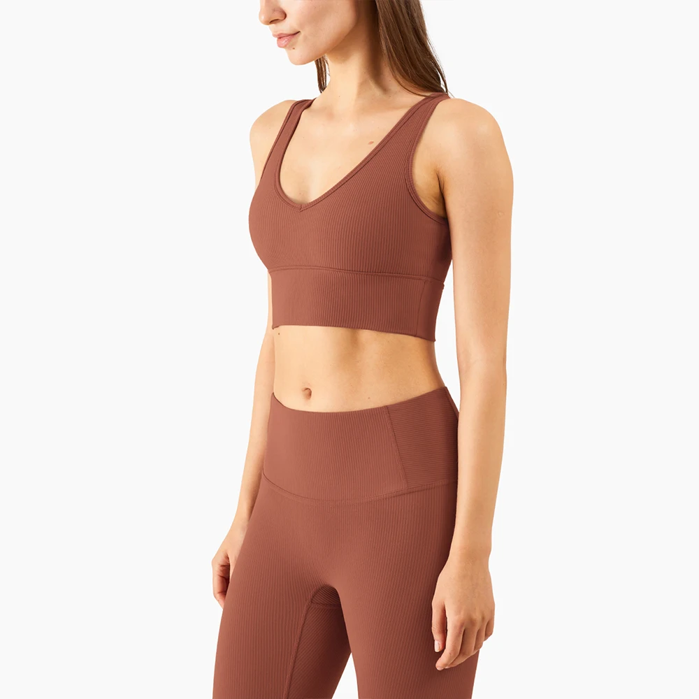 

Ribbed Breathable Yoga Vest Sport Bra Workout Fitness Crop Top Gym Underwear Running Antibacterial Fabric Elasticity Sportswear