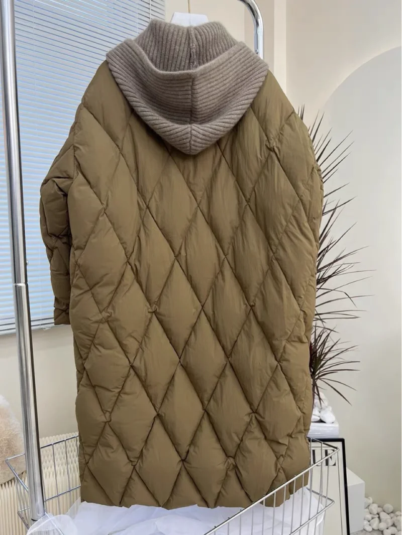 Down Jacket Women's Medium and Long Thickened Loose 2022 New Knitted Hat Jacket for Women