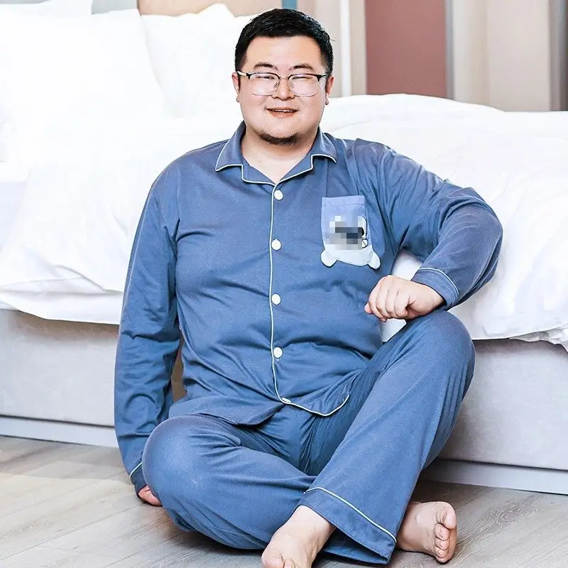 Fat Plus Size Cotton Pajamas Fat Men's Autumn Thin Home Wear Long Sleeve Pants Set 300kg Loose