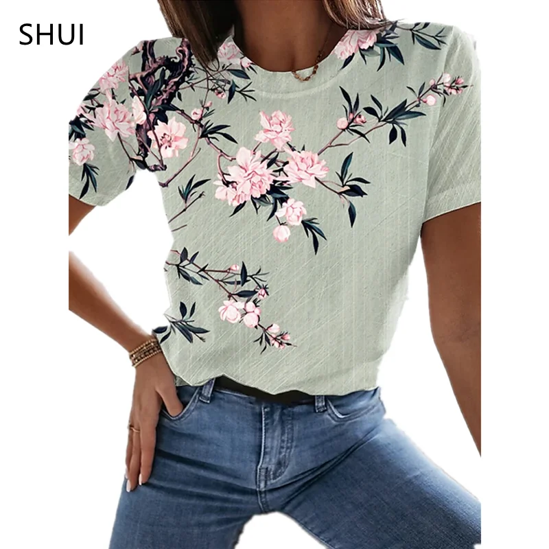 

2022 Summer Ladies Musical T Shirt Fashion Sexy Top Floral Print Loose XL Ladies Cute Abstract 3D Printed Blouse