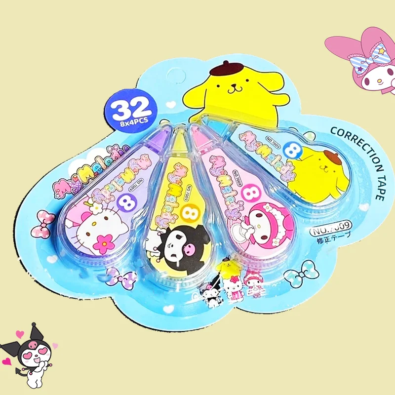 

Корректирующая лента Sanrioed, 4 шт., аниме мелодия, Kuromi, Hello Kitty, милый рисунок персонажа, канцелярские принадлежности для студентов, милый правил...