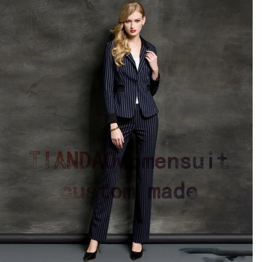 Women's Suit Stripes 2 Piece Business Formal Blazer Pants Set Office Lady Workwear Fashion Jacket костюм женский