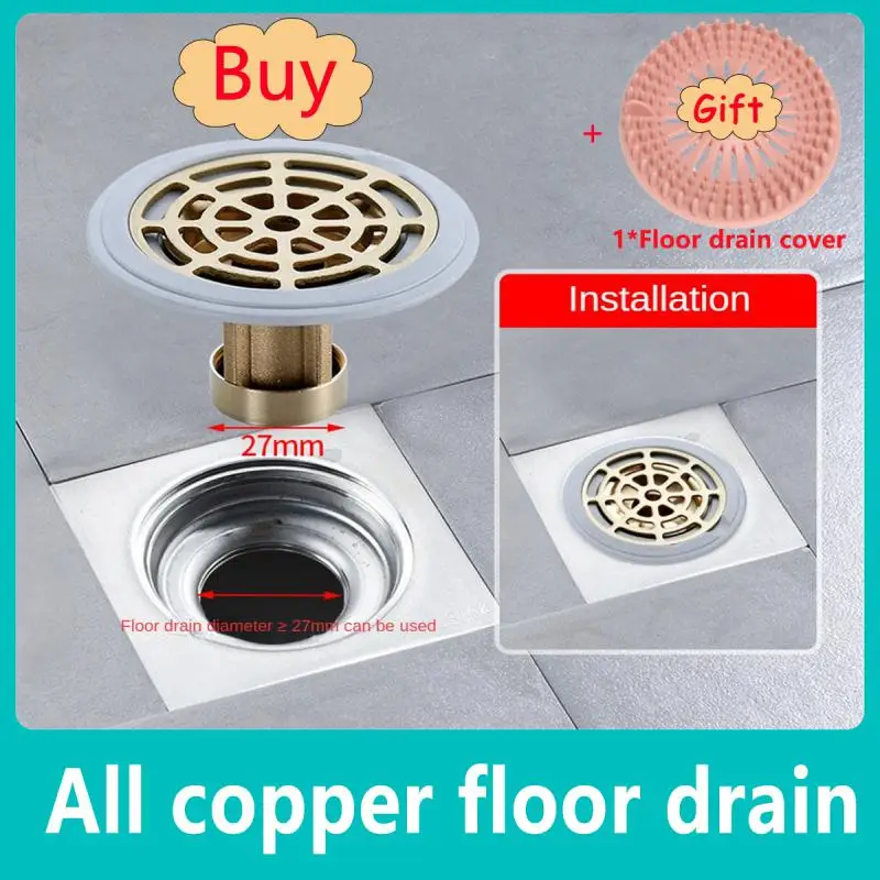 

All Copper Floor Drain Deodorizer Toilet Filter Screen Sewer Pipe Anti-return Artifact Universal Sealed Inner Core Cover