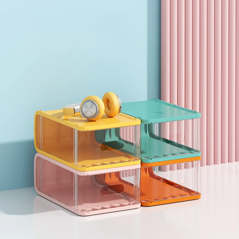 

2pcs Macaron AJ Sneakers Box Hardened plastic shoe box Stackable Cabinet Storage Box high-top Dustproof Shoes Rack Organizers