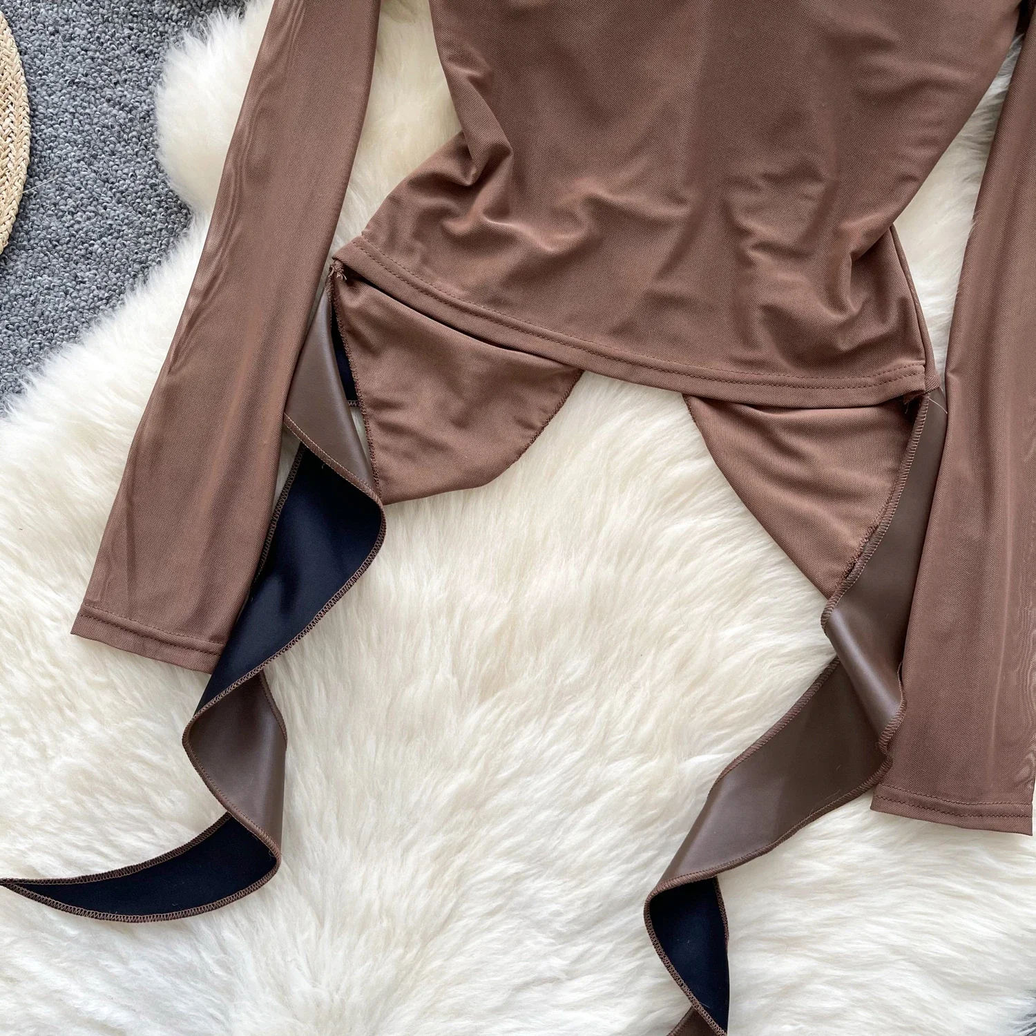 Топ женский винтажный Состаренный с длинным рукавом шикарный облегающий