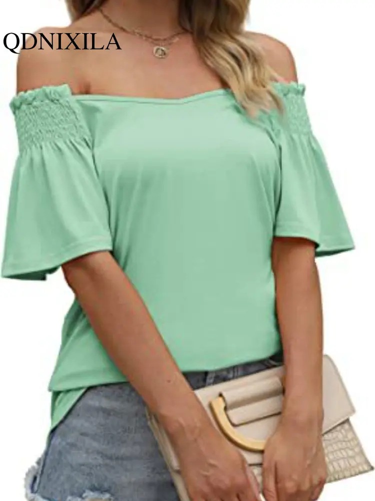 

New In Summer Top Women V-neck Pleated Short Sleeves Women's T-shirt Elegant Female Clothing Casual Women's Shirts 2023