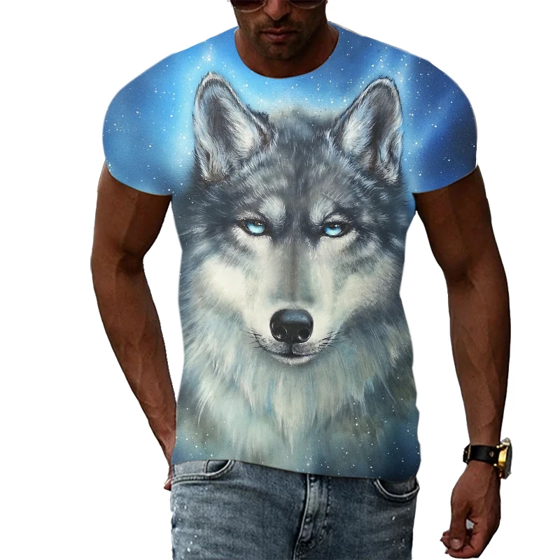 

3D Wolf Print Round Neck Men's T-shirt 2023 Summer New Men's Short Sleeve Plus Size Versatile Fashion Breathable Casual Top
