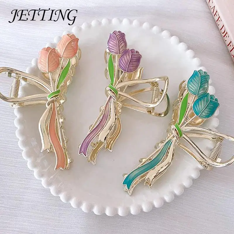 

Women Hollow Geometric Metal Hair Claw Elegant tulip bouquet Hair Clips sweet girl Headband Hairpin Fashion Hair Accessories