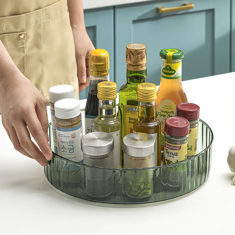 

22/28cm Diameter Kitchen Condiment Holder 360° Rotating Storage Tray Convenient Round Spice Seasoning Jars Rack Organizer