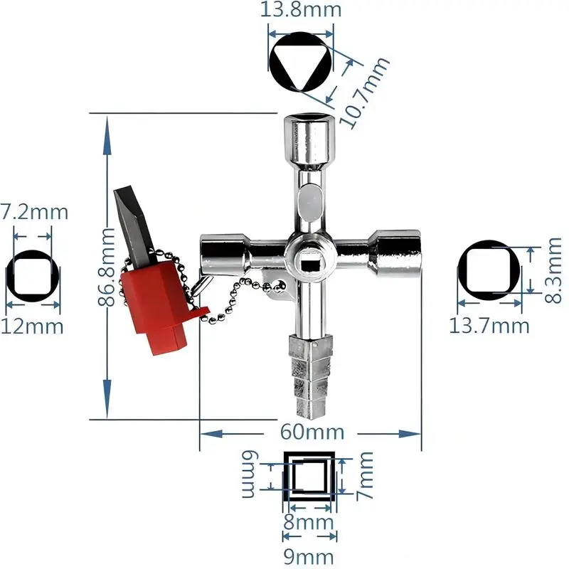 

1/2 шт. крестовый переключатель, квадратный ключ, 4-позиционный сплав, универсальный ключ для шкафа управления, ключ для открытия шкафа электрического счетчика воды и газа