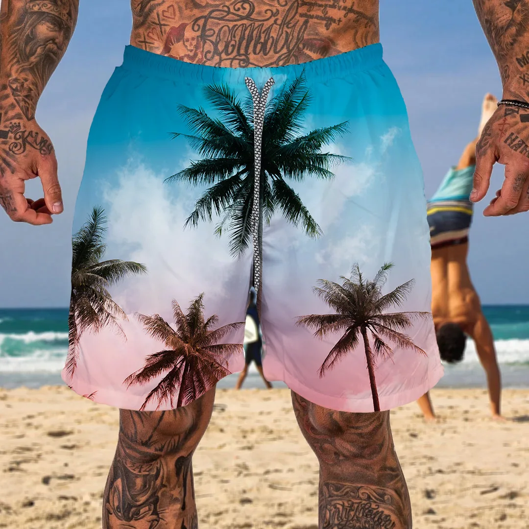 

Новинка 2023, мужские пляжные шорты, купальники, пляжные купальники для серфинга, новая летняя Мужская модная одежда с принтом кокосового дерева