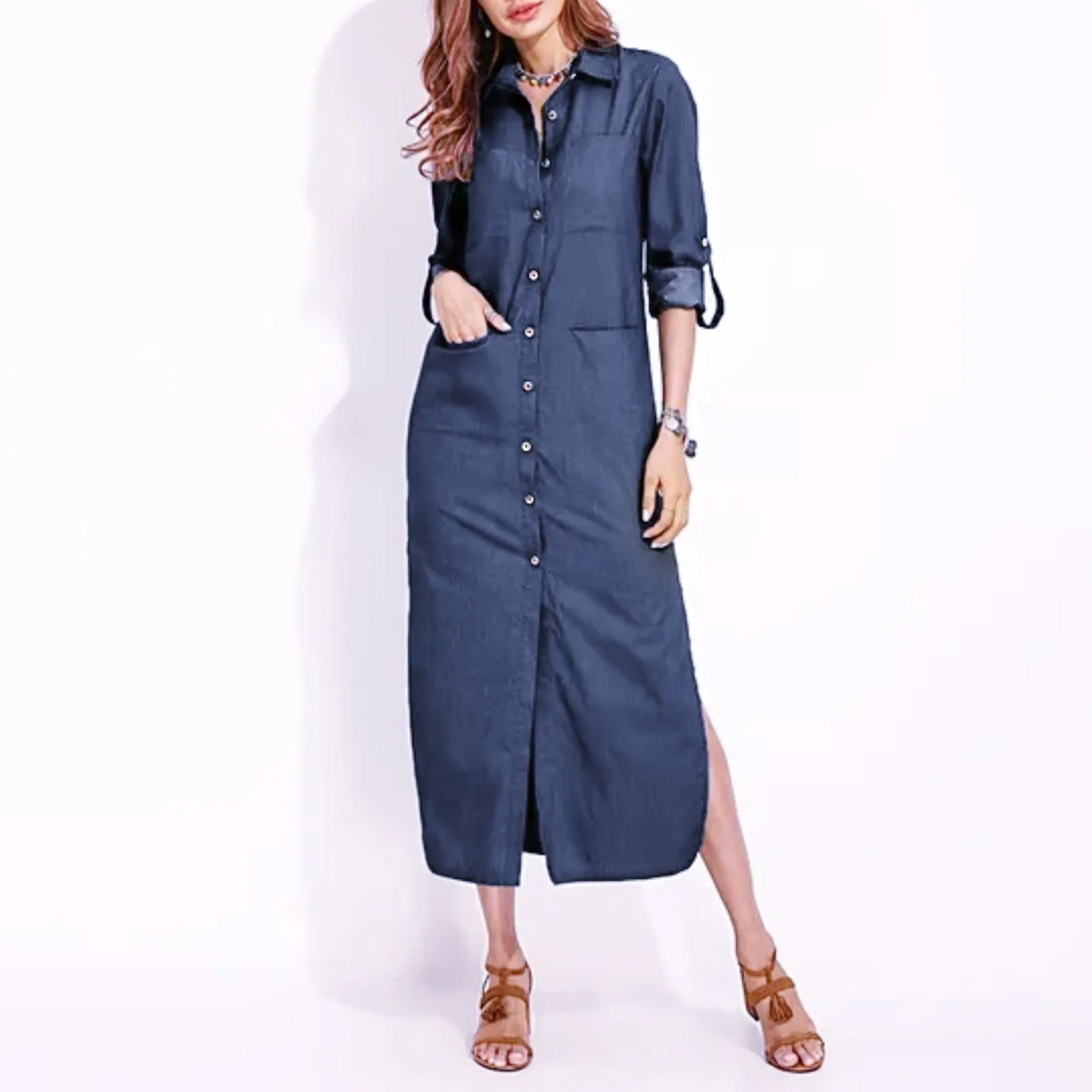 

Women Sexy Long Sleeve Jeans Print Cocktail Party Elegant Casual Fashion Evening Long Mauve Dress for Women Vestidos Mujer Robes