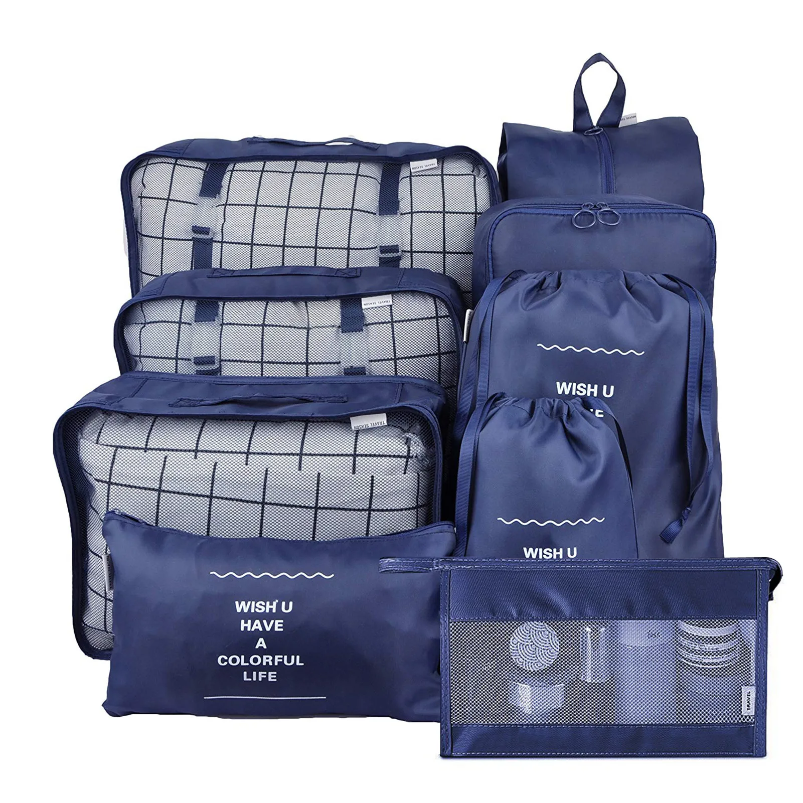 

9PCs/Set Travel Bag Clothing Organizer Multifunctional Storage Bag High Capacity Mesh Packing Cubes Unisex Luggage Organizer Bag
