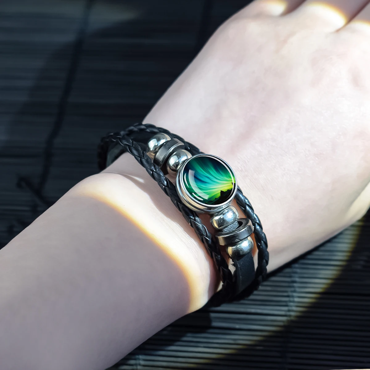 Новый браслет Northern Lights Polar Aurora Borealis стеклянный купол кожаные плетеные браслеты