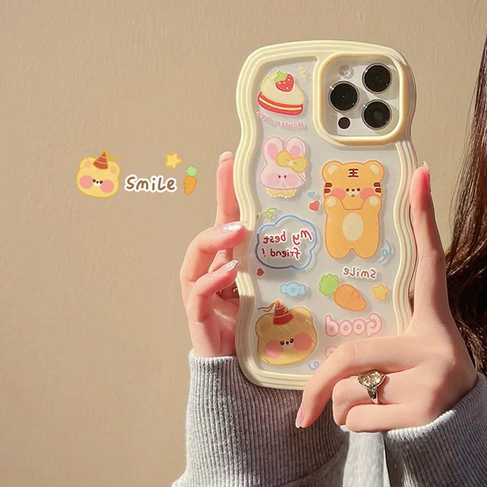 

IPhone original cartoon Phone Case for IPhone 11 12 13 Pro MAX X XS MAX XR 7 8 PLUS Ladies cute transparent Soft Phone Case wave