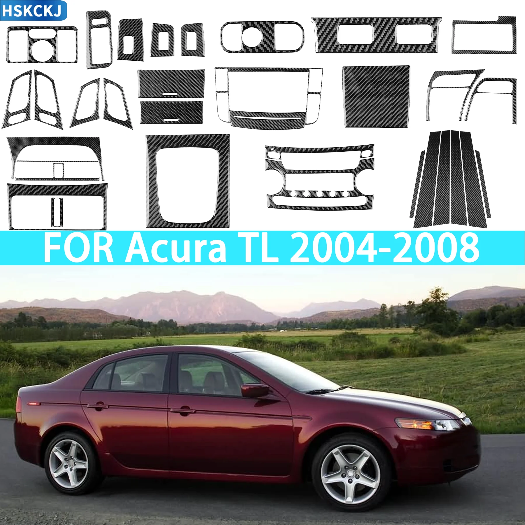 Фото Для Acura TL 2004-2008: наклейка из углеродного волокна на центральную консоль, переключатель зеркала заднего вида, переключатель радио/CD, накладка на B-стойку, аксессуары для интерьера автомобиля №1