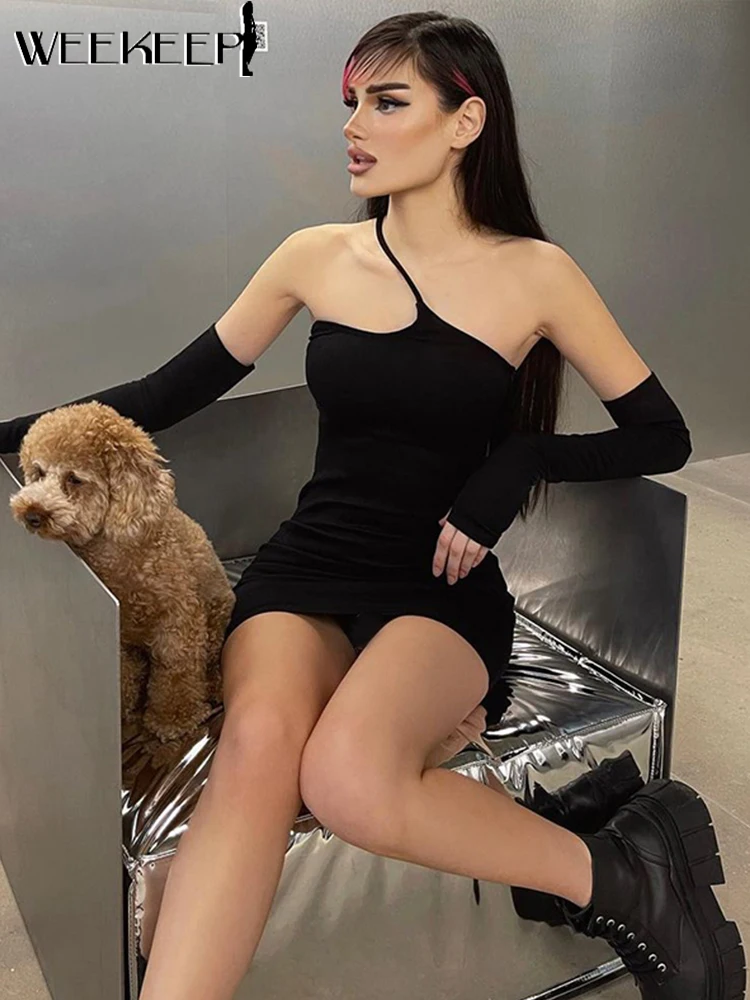 

Weekeep Sexy Asymmetrical Tube Dress Summer Casual Skinny Knit Mini Dresses Y2k Streetwear Solid Outfits Elegant Sundress Women