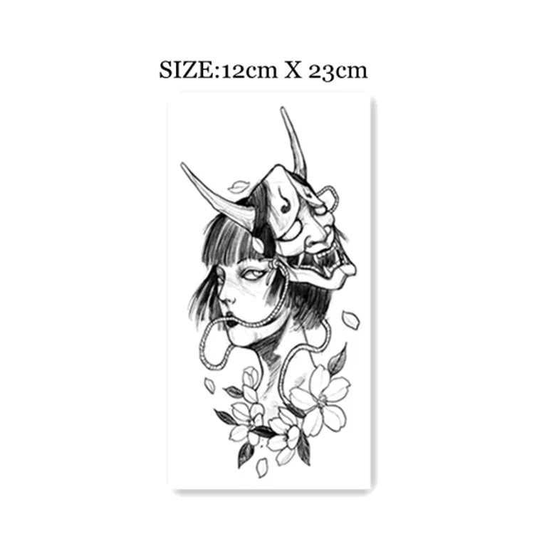 Водостойкая Временная тату-наклейка японская черно-белая маска укиё-э на