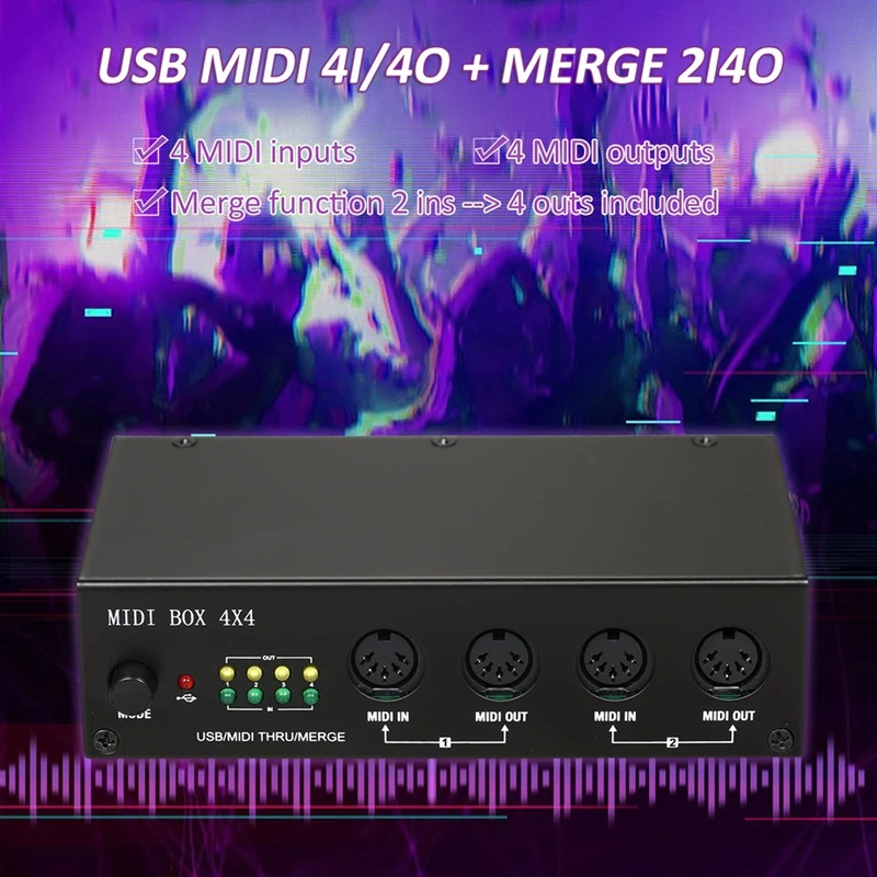 Um4x4 USB MIDI-интерфейс 4 входа/4 выхода 64 MIDI-канали 4I/4O + Merge 2I4o MIDI Box 4X4