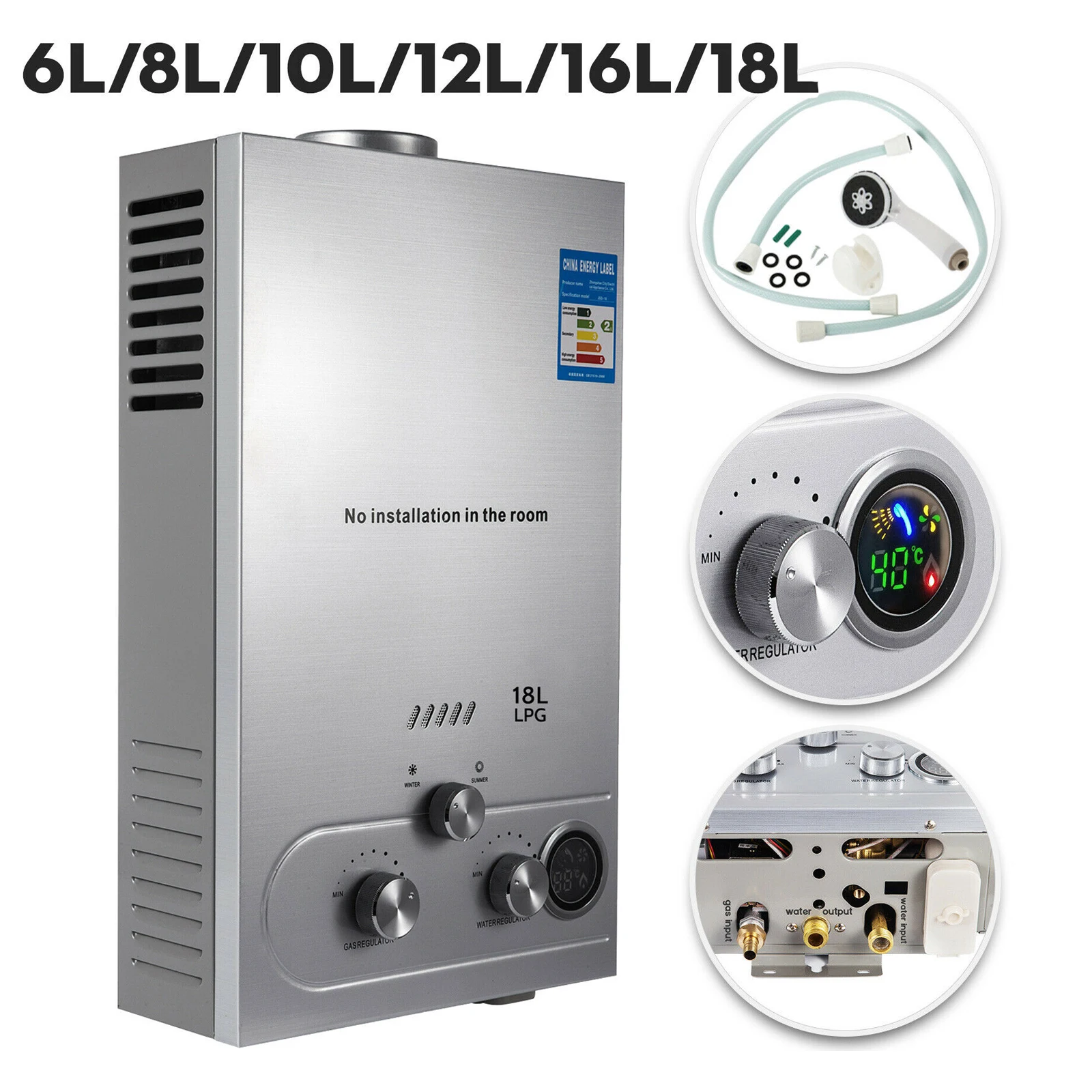 

LPG Water Heater 6L/8L/10L/12L/16L/18L 36KW LPG Propane Water Heater Thermostat Heater Butane Gas Water Heater For Camping Home