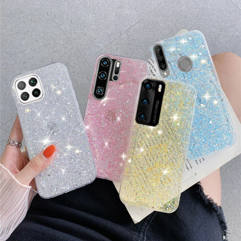 

Shiny Glitter Silicone Case For Huawei P30Lite P40 Mate 20 30 Pro Y6P Y7P Y7A Y9A Y9Prime2019 Gold Silver Foil Soft Back Cover