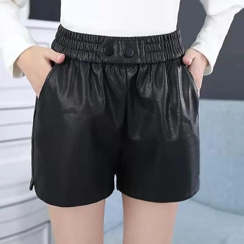 

Sexy Black PU Leather Biker Shorts Women 2022 Oversized Winter Autumn High Waist Short Woman Fashion Loose Casual Wide Leg Pants