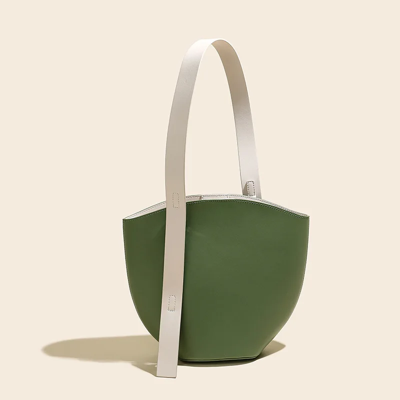 

2022 summer novelty design green khaki white bucket handbag for women delicate fashion niche shoulder bag