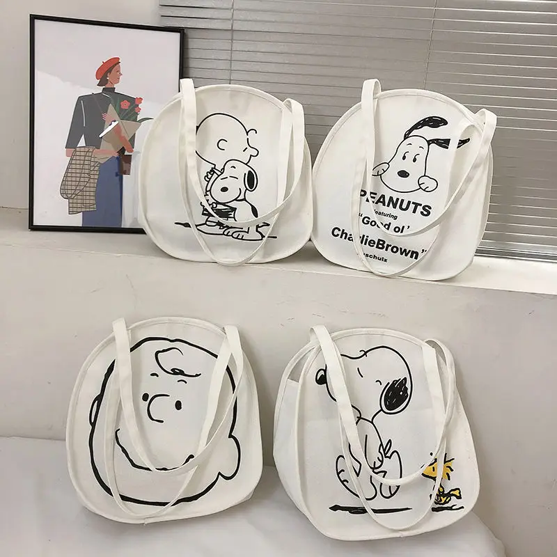 

Kawaii Sanrio Canvas Bag Kitty Cinnamoroll Snoopy Shoulder Large Capacity Shopping Bag Beauty Travel Backpack Gift for Girls