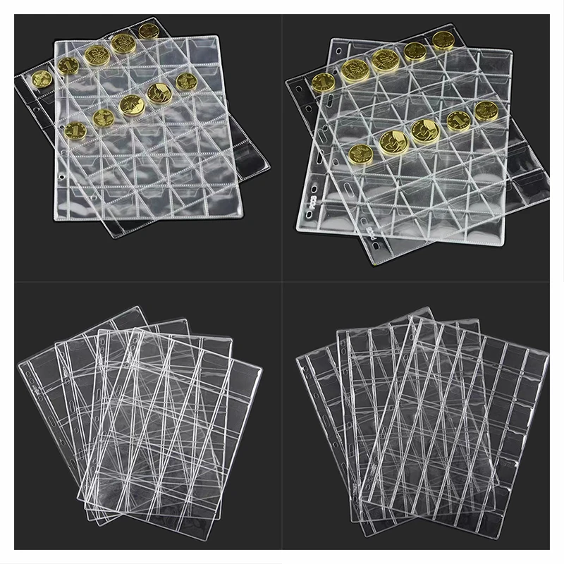 3/7/9 Hole Coin Album Collection Pages 12 20 30 35 42 Grids Transparent Coin Sheet PVC Pocket 26mm/28mm/30mm/33mm/35mm/40mm/62mm