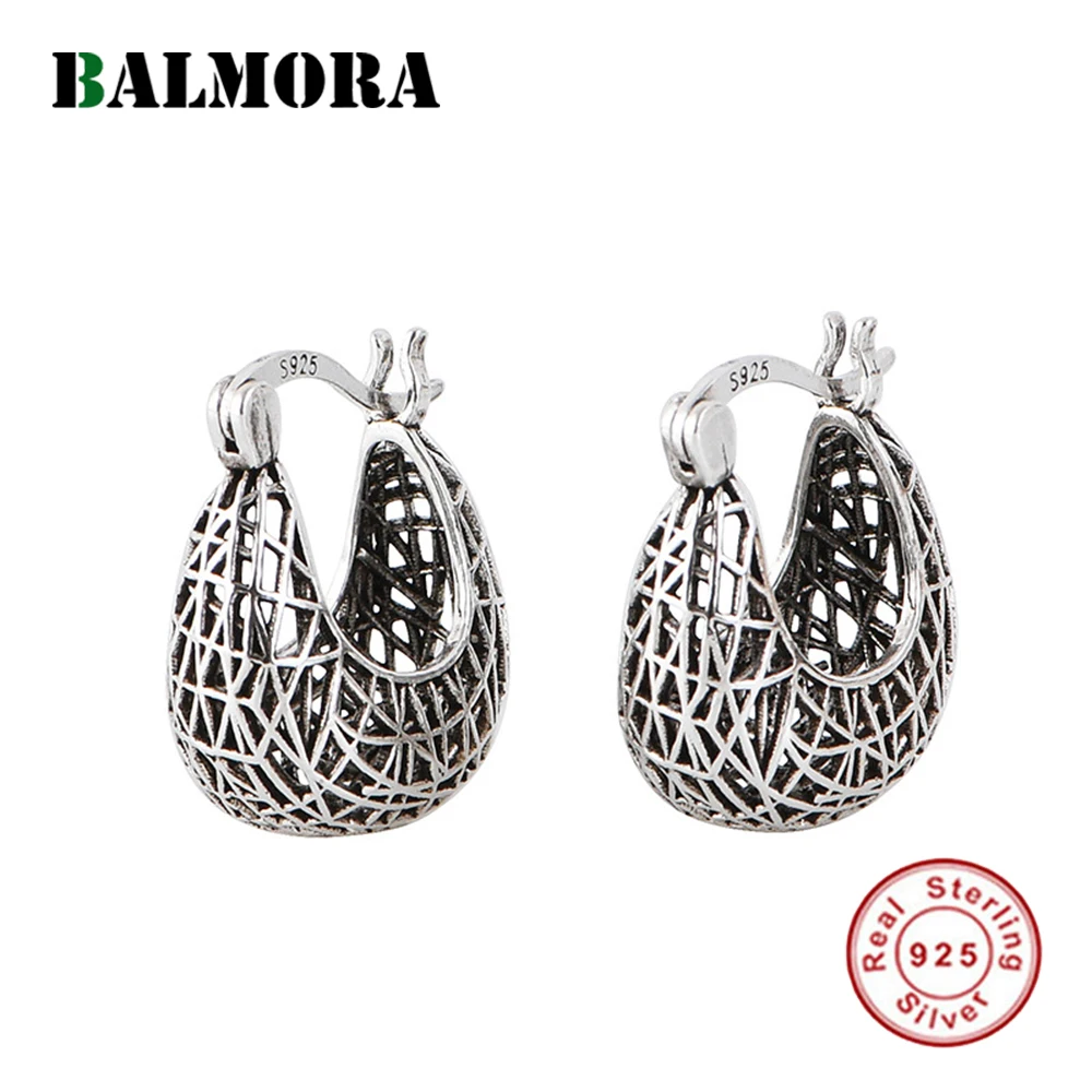 

BALMORA 925 Sterling Silver Retro Hollow Clip Drop Earrings for Women Lady Mother Gift Elegant Ethnic Fashion Trendy Jewelry
