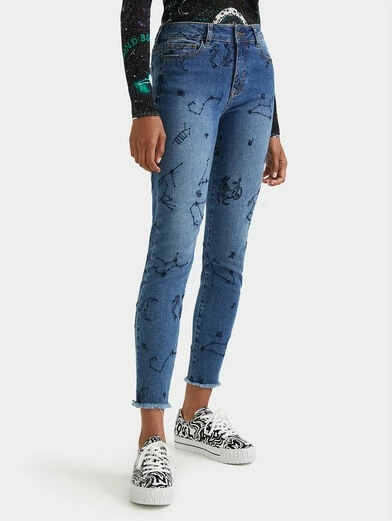 

Foreign trade tail single Spanish sand wash embroidery stretch slim trousers slip jeans