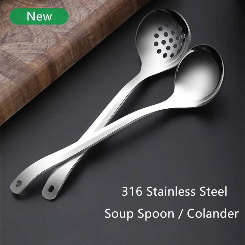 

New Long Handle Ramen Spoon Kitchen Soup Ladle 316 Stainless Steel Tableware Japanese Tablespoons Colander Cooking Utensils