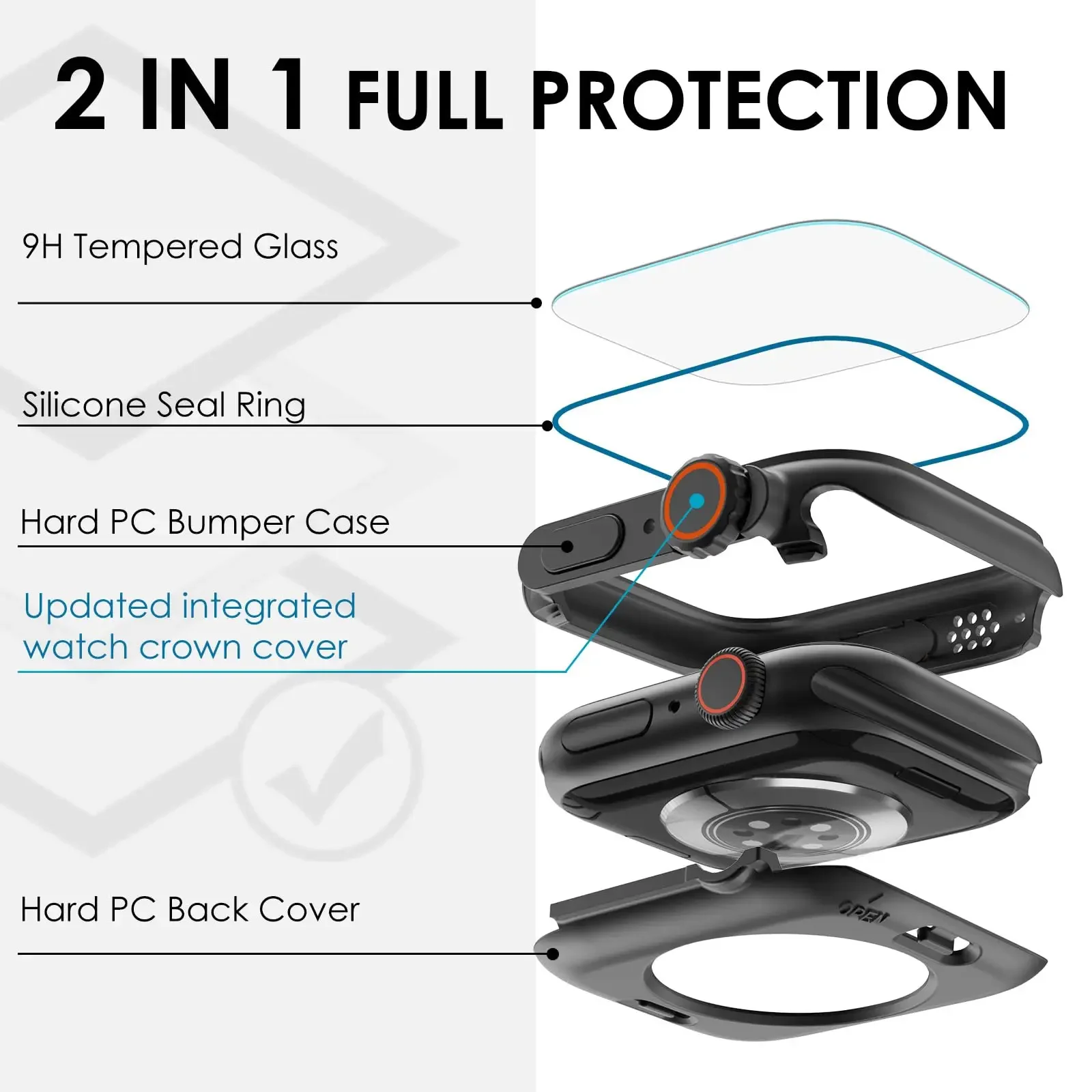 Фото Glass Case for Apple Watch 42mm 46mm 44mm 45mm 41mm 40mm Screen Protector Cover Change Ultra Bumper iWatch Series10 9 8 7 SE 6 5 №2