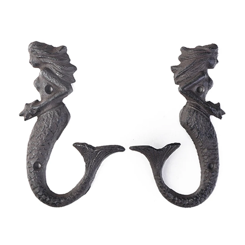 

Rustic Cast Iron Mermaid Hook Wall Hanger Decor Beach Nautical Towel Holder Metal Wall Mounted Heavy Duty