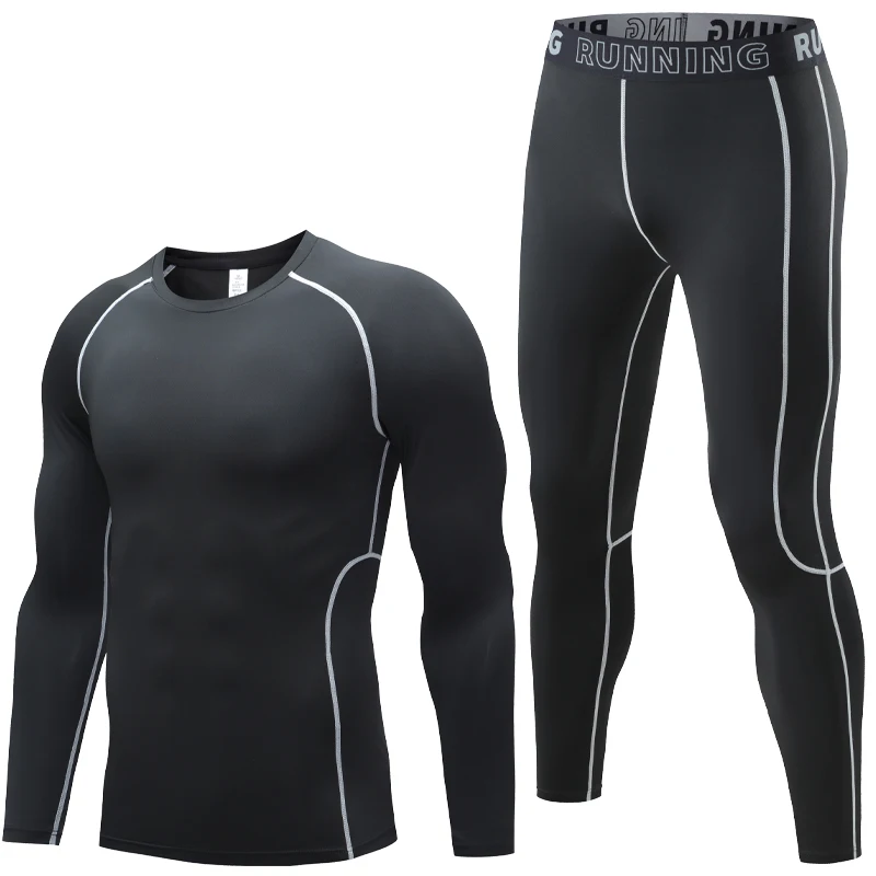 

Men Compression Set Sport Fitness Running Tights Gym Breathable Training Tracksuit Long Shirts Sports Shaping muscle Sui